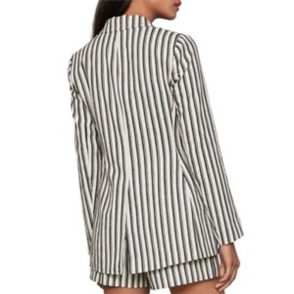 BCBGMaxAzria Cotton Linen Striped Black/White Women Blazer - Picture 5 of 16